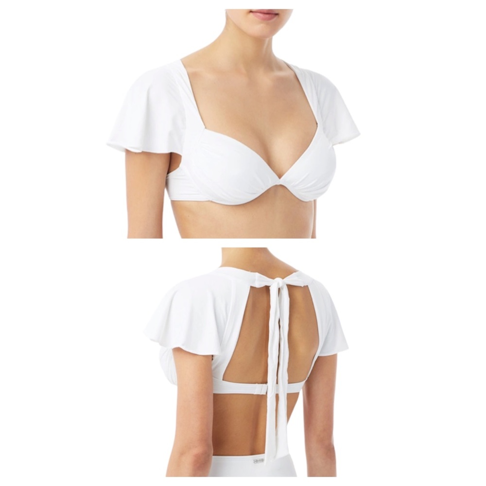 Michael Kors Cap Ruffle Sleeve Underwire Bikini Top Swimsuit Bathing Suit